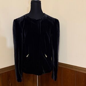 INC Velvet Moto Jacket • Black • Size M • EUC • Gold Zip Details